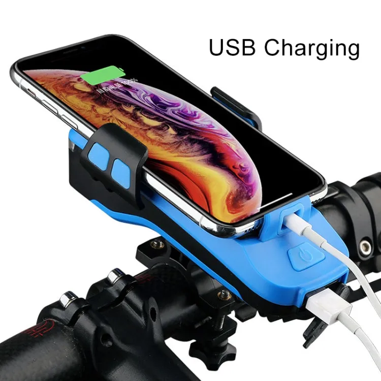 USB Charging Bicycle Light Front Handlebar Led Light , with Holder & Electric Horn, 2400mAh Battery(Black)