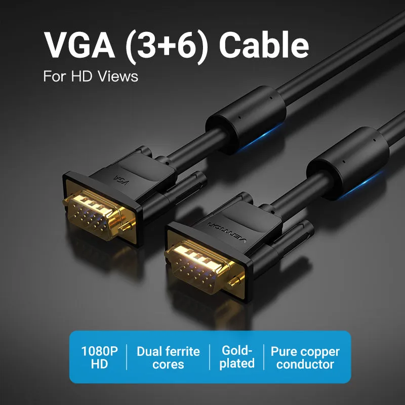 Vention 1080p VGA Cable (3 6) Male to Male Gold Plated (DAE) HD Video Connector for TV PC Projector