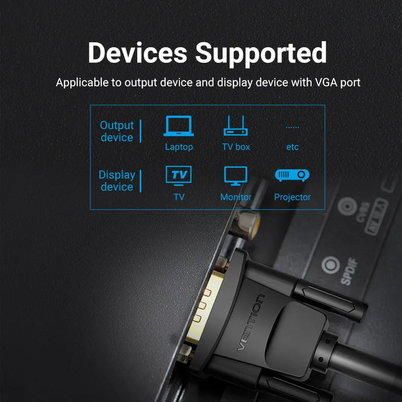 Vention 1080p VGA Cable (3 6) Male to Male Gold Plated (DAE) HD Video Connector for TV PC Projector