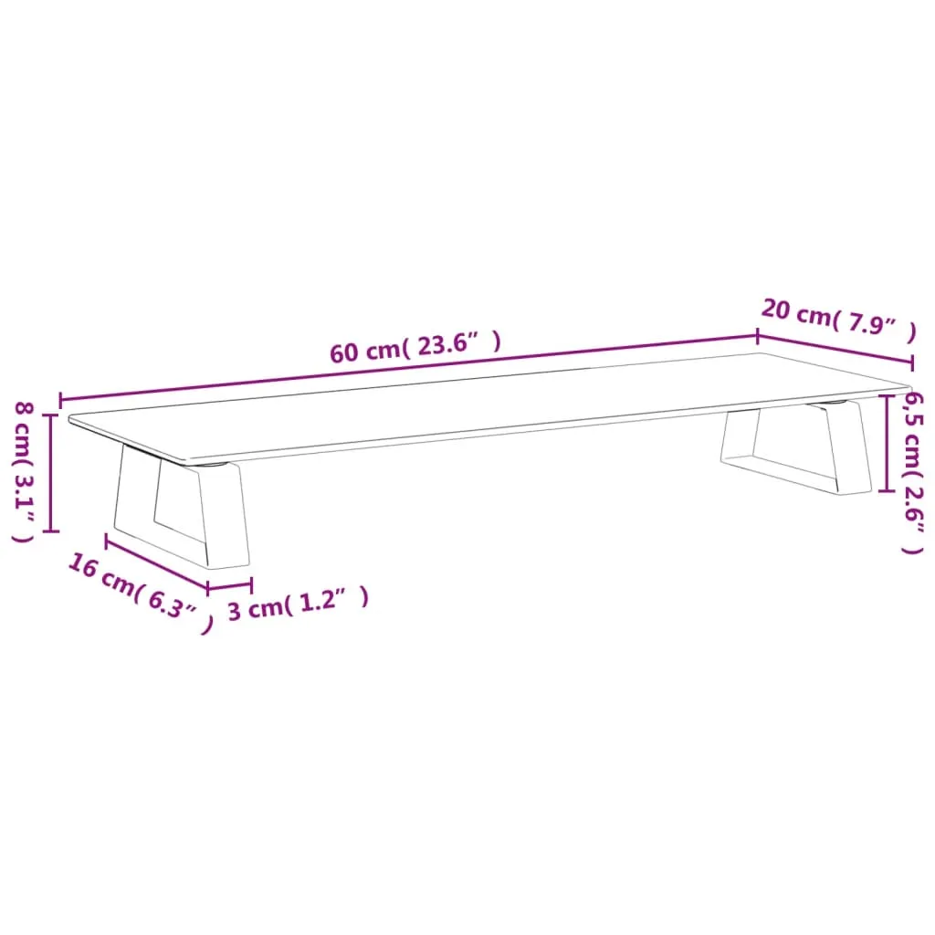 vidaXL Monitor Stand Black 60x20x8 cm Tempered Glass and Metal