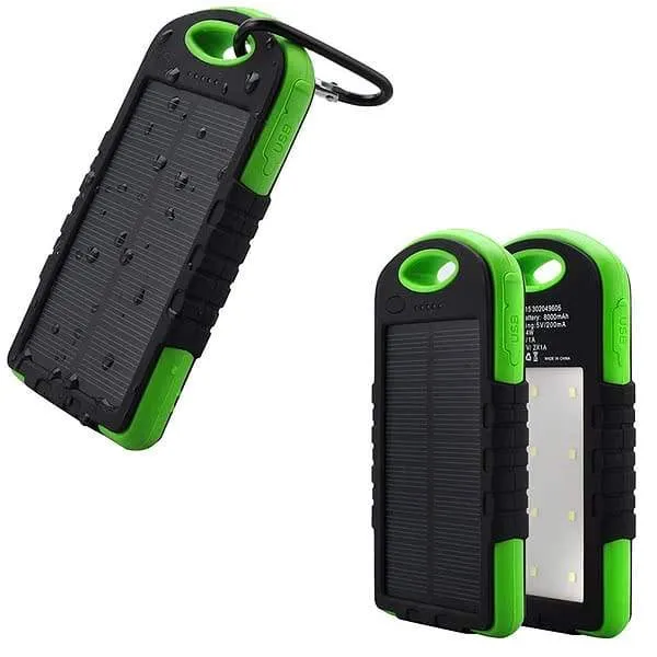 Water-Resistant 8,000mAH Rugged Solar Dual-USB Charger and LED Light