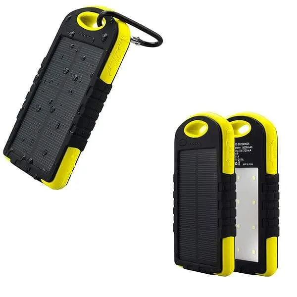 Water-Resistant 8,000mAH Rugged Solar Dual-USB Charger and LED Light