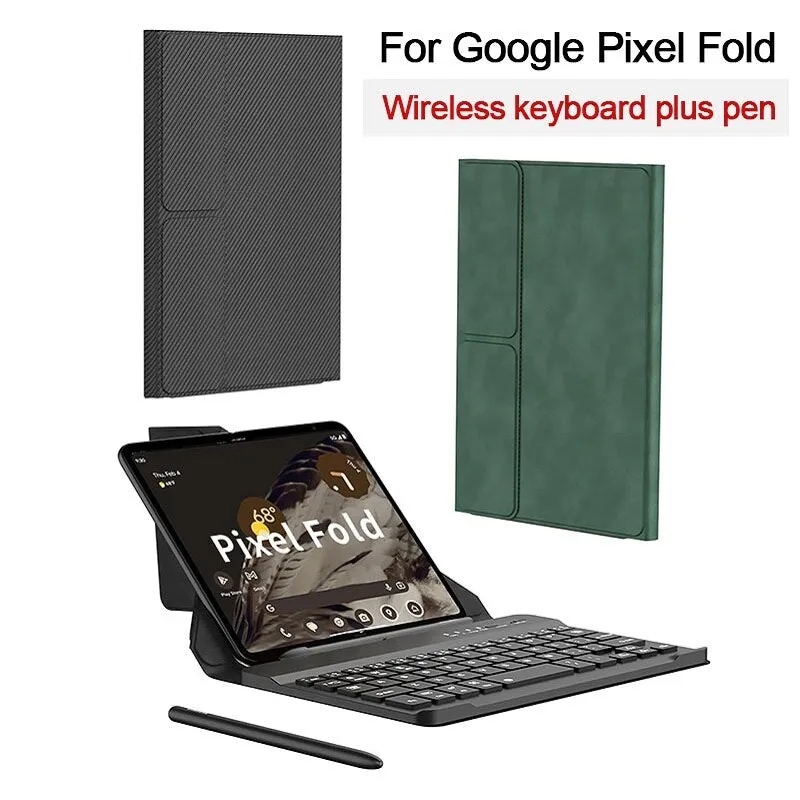 Wireless Bluetooth Keyboard Leather Case With Folding Flip Stand With Pen Slot For Pixel Fold