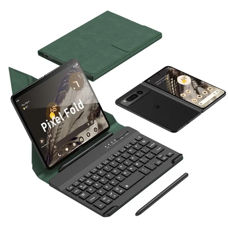 Wireless Bluetooth Keyboard Leather Case With Folding Flip Stand With Pen Slot For Pixel Fold