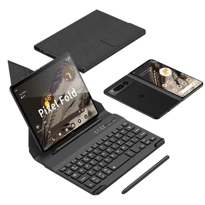 Wireless Bluetooth Keyboard Leather Case With Folding Flip Stand With Pen Slot For Pixel Fold