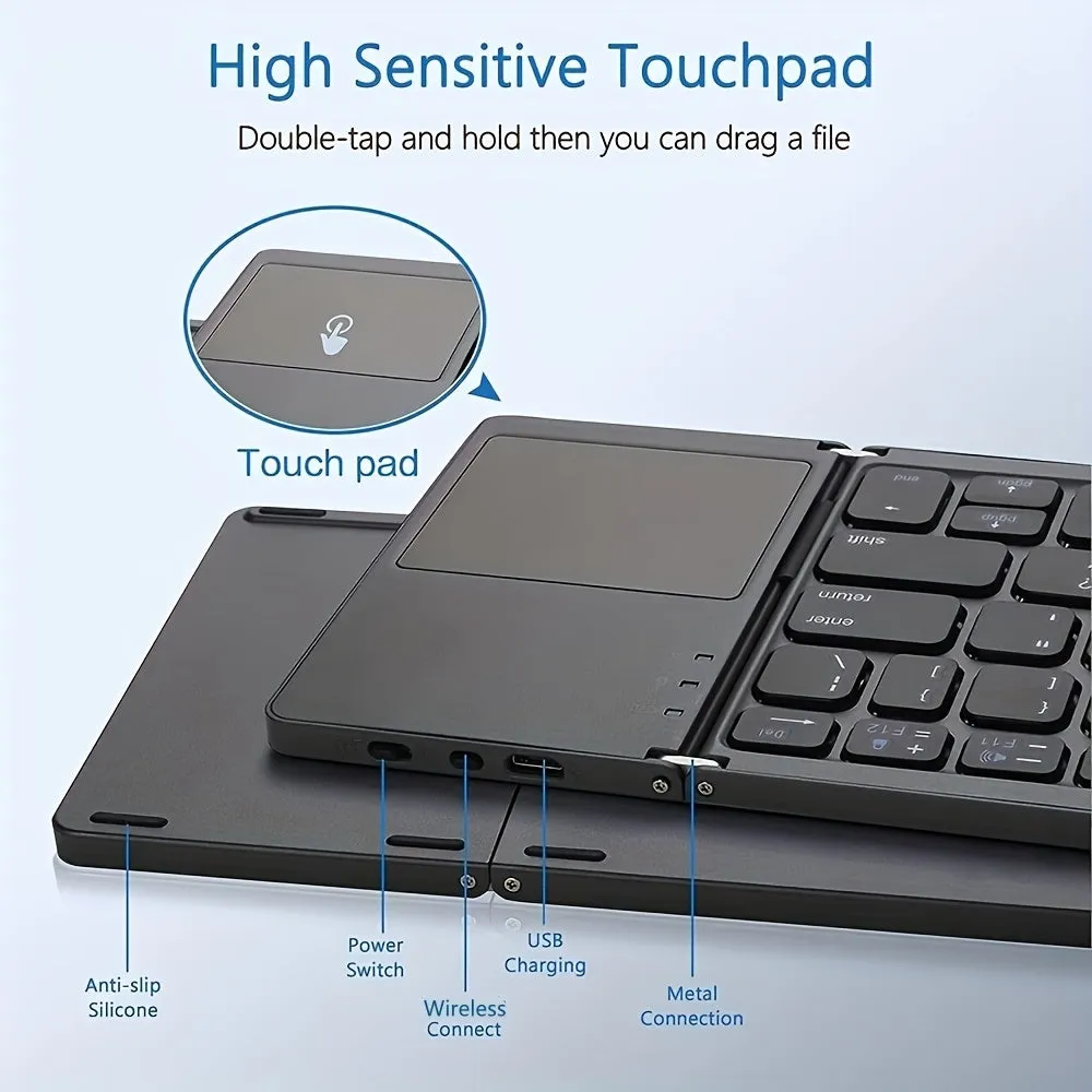 Wireless Folding Keyboard Keyboard With Touchpad For Windows, Android, IOS, Phone, Multi-Function Button Mini Keyboard