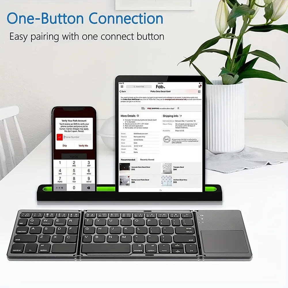 Wireless Folding Keyboard Keyboard With Touchpad For Windows, Android, IOS, Phone, Multi-Function Button Mini Keyboard