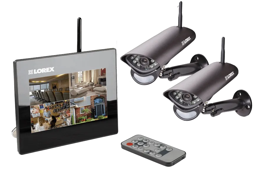 Wireless home camera system with 2 wireless cameras, 7 inch monitor