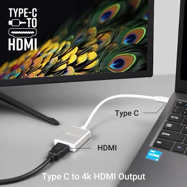 ZEBRONICS ZEB TA150H TYPE C TO HDMI Converter, HDMI 4K, 15cm Cable, Compatible with MacBook