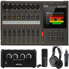 Zoom R20 Portable Multitrack Recorder   ZHA-4 Handy Headphone Amplifier   Zoom ZDM-1 Podcast Mic Pack Accessory Bundle